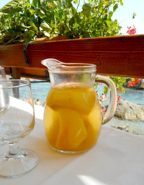 White Wine with Peaches overlooking Santa Croce Beach Near Amalfi