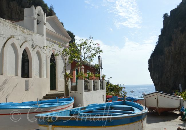 Amalfi Coast Travel Marina di Praiano Praia Church and Fishing Boats