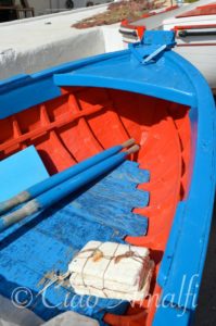 Amalfi Coast Travel Praia Fishing Boat Red and Blue